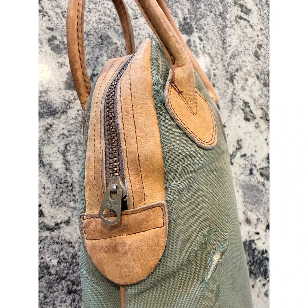 Vintage LL Bean Canvas Wine Bottle Carrier Bag Leather Trim Olive Green Freeport